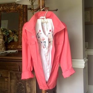 embroidered boho peasant top & coral jacket